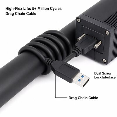 Industrial-Grade USB 3.0 Micro-B to Type-A High-Flex Vision Cable with Dual Screw Locks