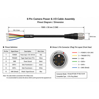 Hirose 6 Pin HR10A-7P-6S High Flex Industrial Camera Power Cable