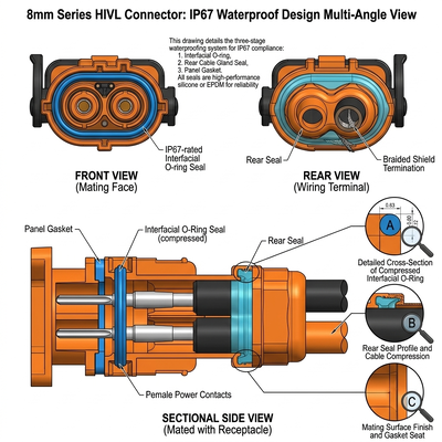 8mm HVIL Connector 1500V 200A for EV Battery & PDU | RitianLink
