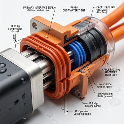 Small Square HVIL Connector 800V 46A for EV | RitianLink