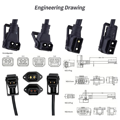 ND2+5 / ND2+6 Lithium Battery Charger, New Energy Battery Electric Vehicle IP67 Waterproof Connector