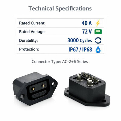40A AC 2+6 Power Socket Connector 72V 3000 Cycles Industrial